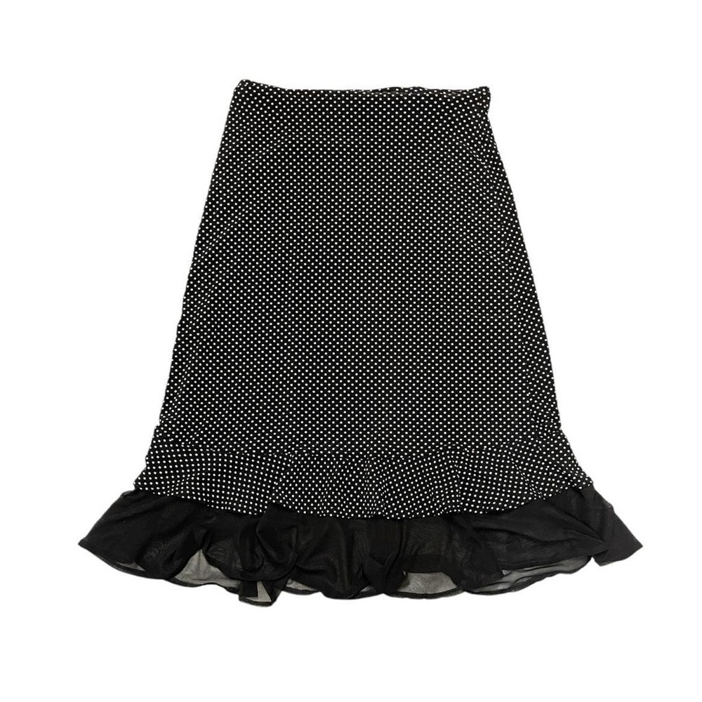 SOLD Lavena polka dot A line skirt size S M mid lenght black white ruffles
